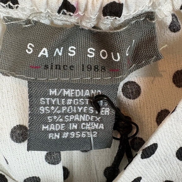 NWT Sans Souci White with Black Polka Dots Wide Neck Off Shoulder Crop Top - Picture 6 of 15